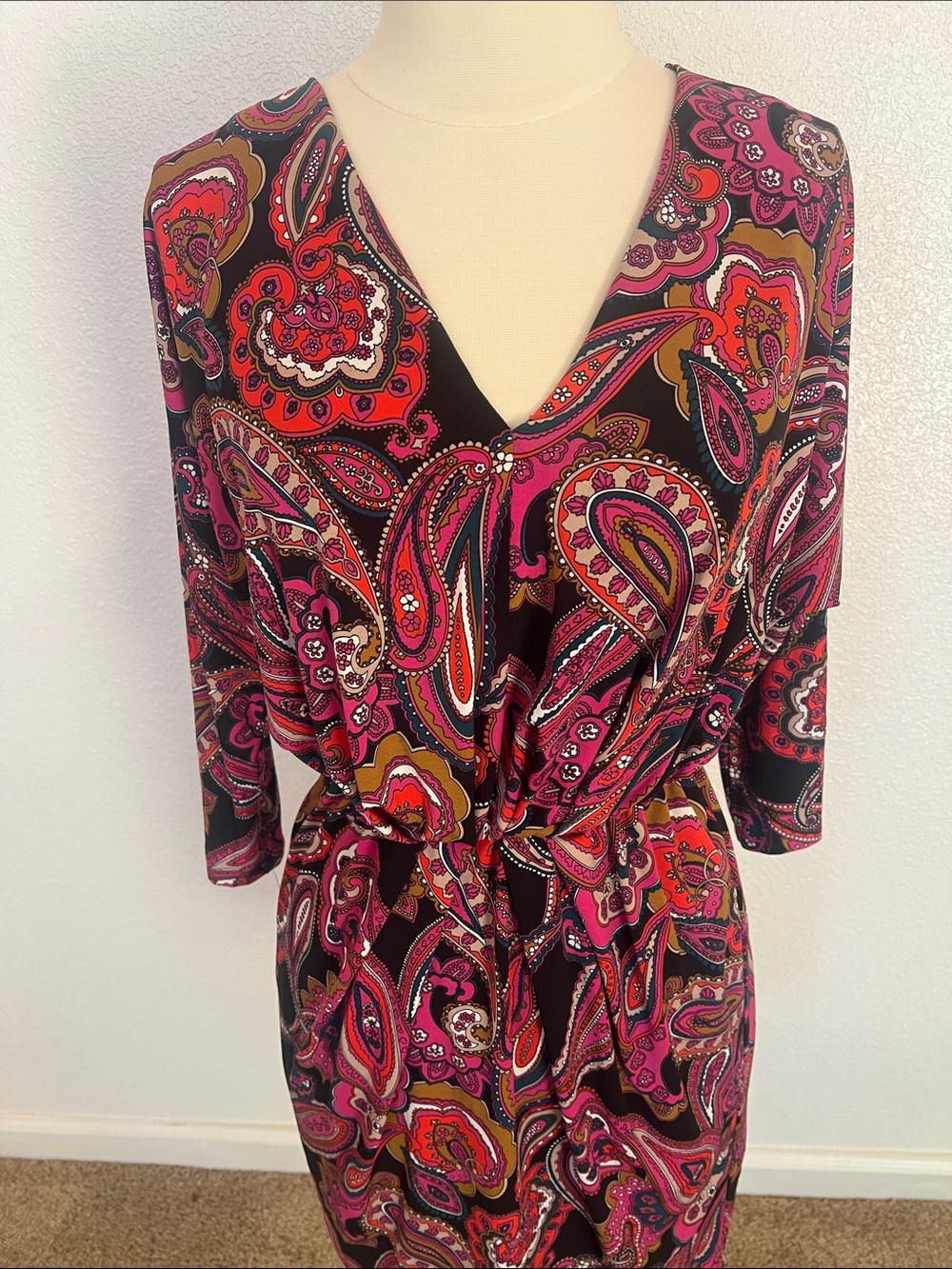 NWT TRINA TRINA TURK Birch Printed Jersey V-neck Ruched Dress Sz M Reg $198